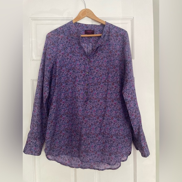 J Crew Liberty blouse thin featherweight fabric purple flower pattern size 8 - Picture 1 of 6